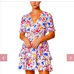 NWOT LAUNDRY BY SHELLI SEGAL FLORAL RUFFLED MINIDRESS SIZE 6